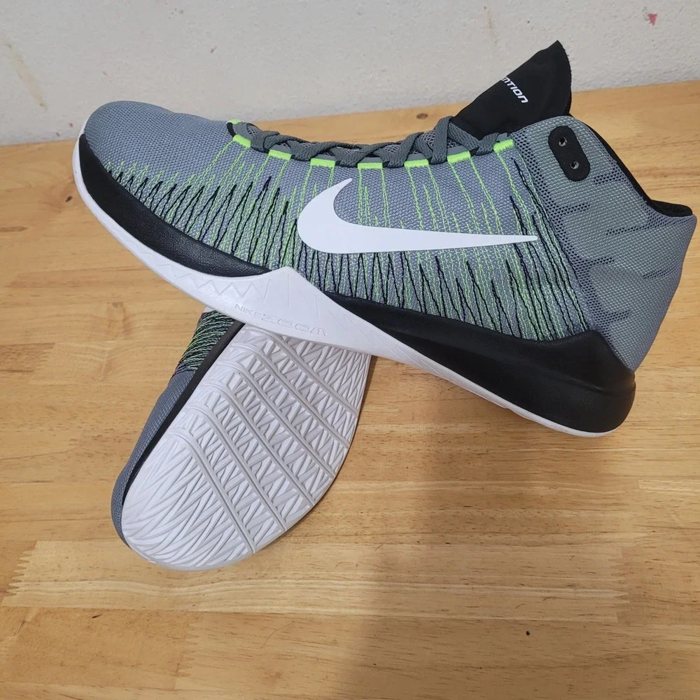 Nike Zoom Ascension Men 14 Wolf Grey Volt Green Basketball Shoes 832234-004 NWOT